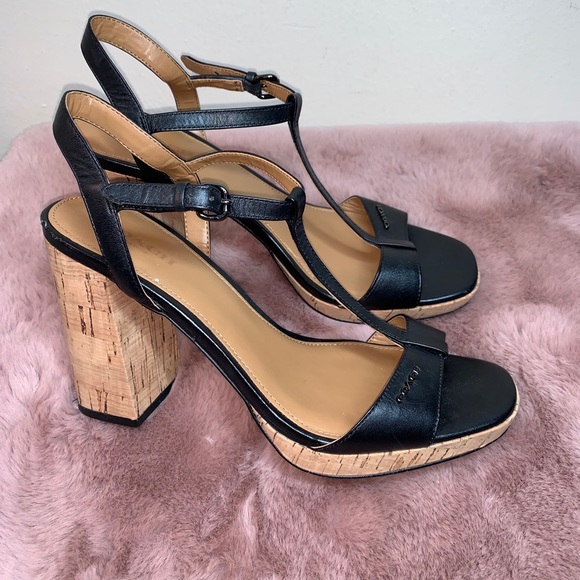 Coach Shoes - COACH Black Platform Summer Heels size 8